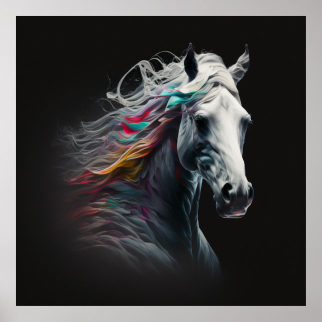 Cavalo Branco, Abstrato, Parede de Impressão de Ar (Frente)