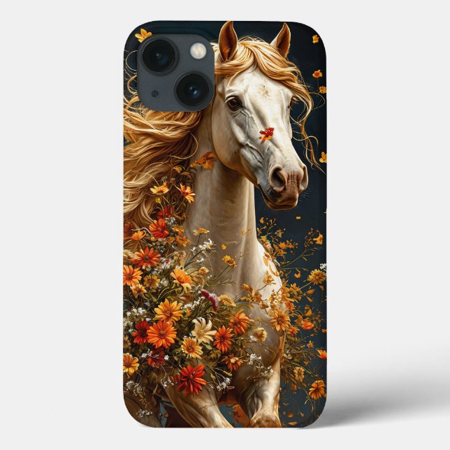 Cavalo Branco Adornado Com Flores Vibrantes de Out (Verso)