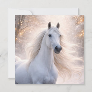 Cavalo Branco Bonito na Neve Férias de Natal