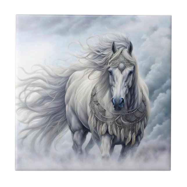 Cavalo Branco Bonito Tribal (Frente)