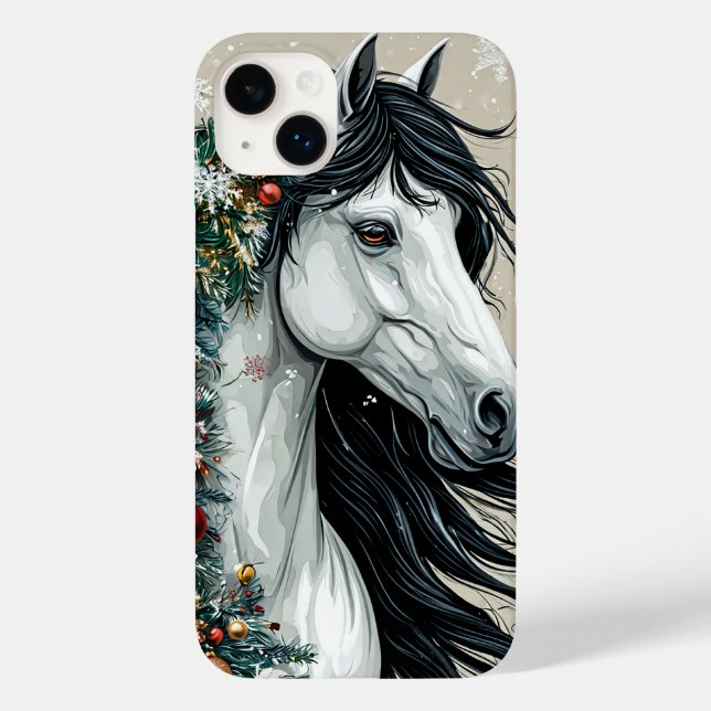 Cavalo branco com uma árvore de Natal (Verso)