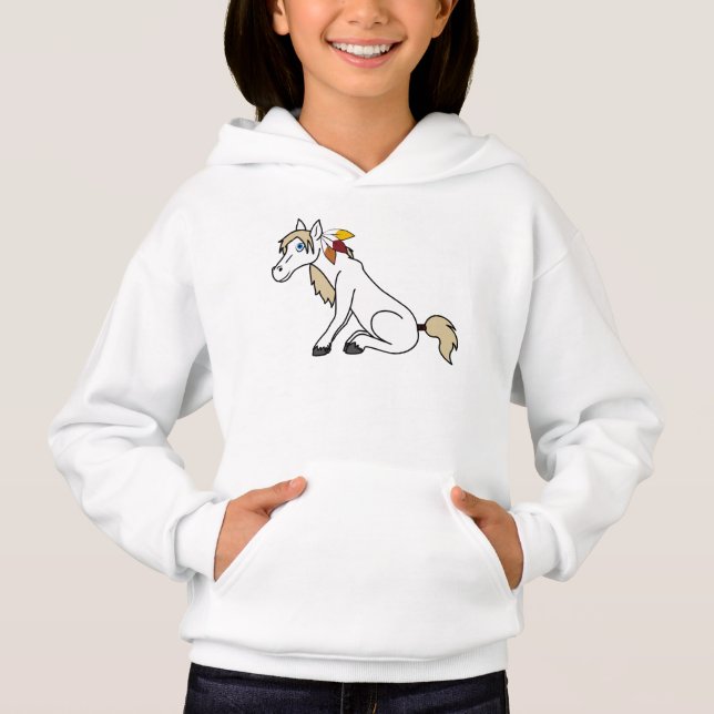 Cavalo branco da acção de graças com penas de (Frente)