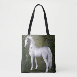 Cavalo Branco na Floresta com Bolsa