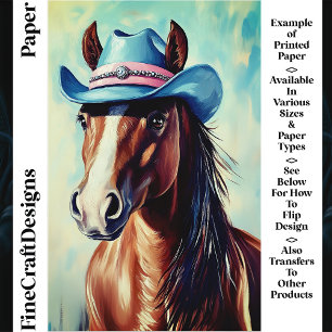 Cavalo Castanho, Chapéu Rosa Azul CS9 Papel Craft