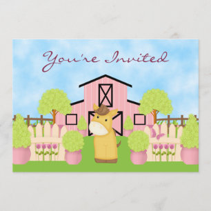 Cavalo, Celeiro e Jardim - Convite de Aniversário