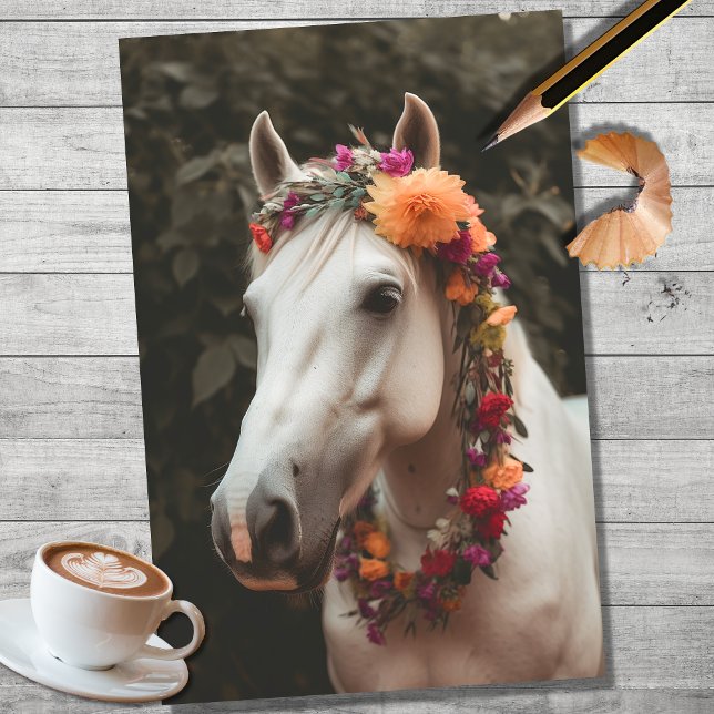 Cavalo com Decorações Florais 1 Papel de Decoupage (Criador carregado)