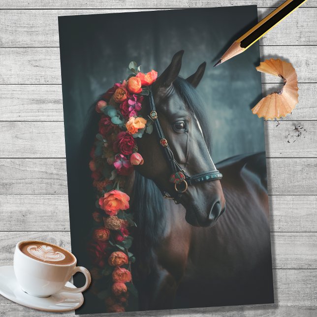 Cavalo com Decorações Florais 3 Papel de Decoupage (Criador carregado)