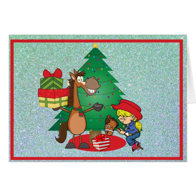 Cavalo com presentes e cartão de vaqueira de caval (Frente Horizontal)