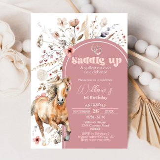 Cavalo Convite de Aniversário Boho Horse Wildflowe