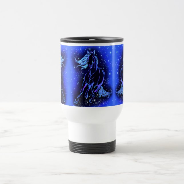 Cavalo Correndo Com Caneca de viagem Azul De Noite (Centro)