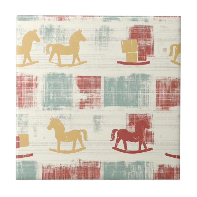 Cavalo de Balanço Shabby Chic com Padrão Xadrez (Frente)