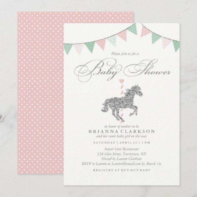 Cavalo de carrossel| Convite para Chá de fraldas (Frente/Verso)
