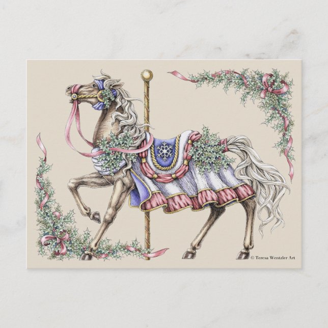 Cavalo de Carrossel de Inverno Cartão Postal (Frente)