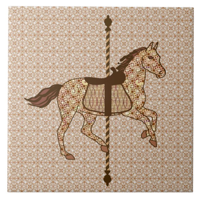 Cavalo de Carrossel - Marrom Chocolate e Bege (Frente)