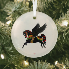 Cavalo de carrossel Preto Elegante Pegasus Vintage