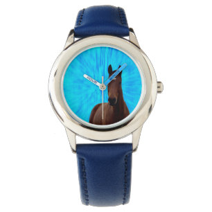 Cavalo De Castanho Azul, Relógio De Couro,