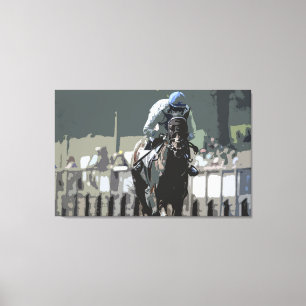 Cavalo De Corrida Com Jockey Em Blue Canvas Print