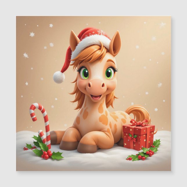Cavalo de desenho animado de Natal com chapéu de P (Frente)