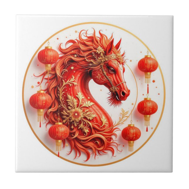Cavalo de Fogo Vermelho - Design de Celebração do  (Frente)