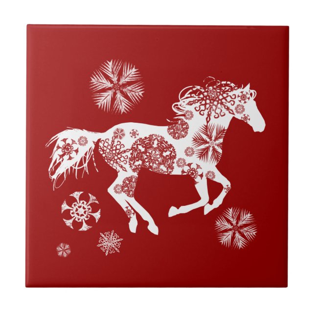 Cavalo de Natal de Floco de Neve Vermelho e Branco (Frente)
