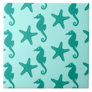 Cavalo-do-mar e estrelas-do-mar - turquesa e aqua