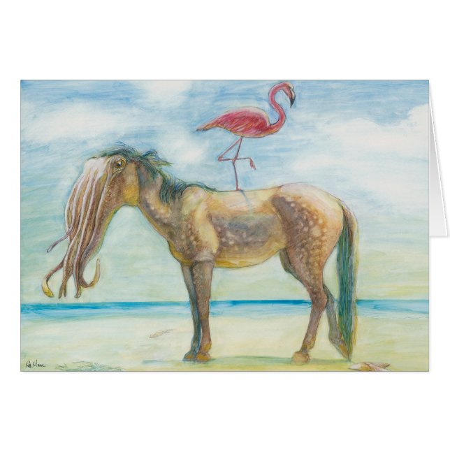 Cavalo e Flamingo com cartão Tentáculos (Frente horizontal)