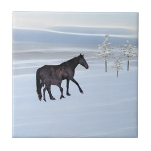 Cavalo e potro na neve