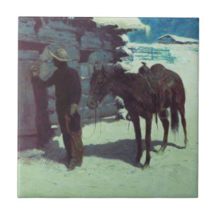 Cavalo e vaqueiro de inverno neve