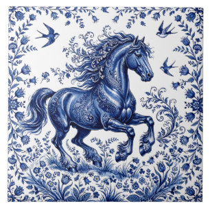 Cavalo Frísio em Prado no Estilo Delftware de Delf