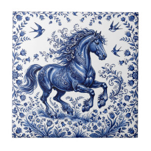 Cavalo Frísio em Prado no Estilo Delftware de Delf