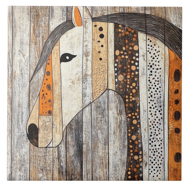 Cavalo Grão de Madeira Geométrico Boho Rústico (Frente)