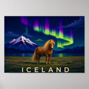 Cavalo Islandês Aurora Islândia Impressão de Arte