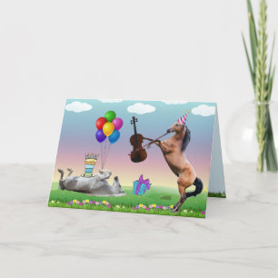 Cavalo Jogando O Cartão De Aniversário De Violino