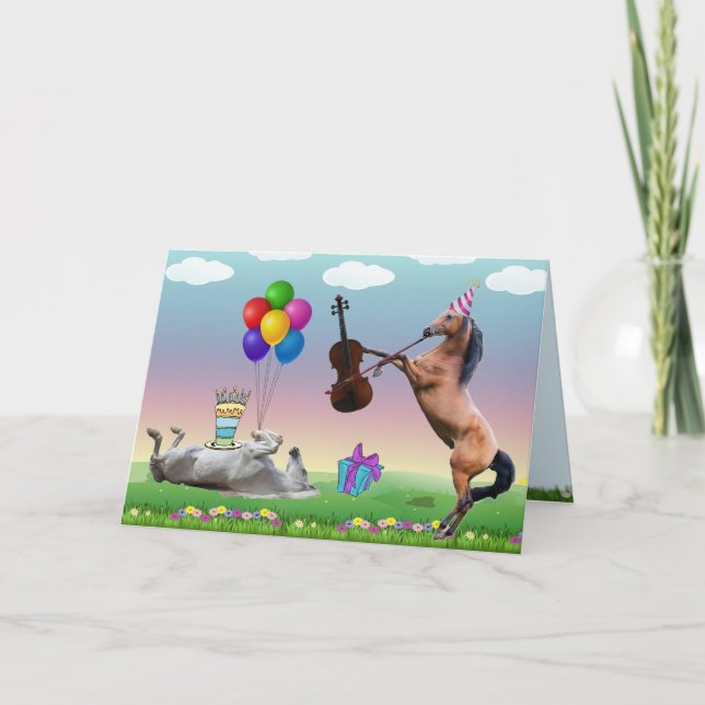Cavalo Jogando O Cartão De Aniversário De Violino (Frente)