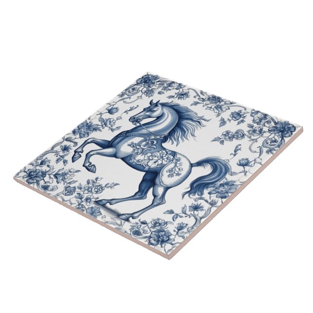 Cavalo Majestoso em Azulejos Indigo (Lateral)