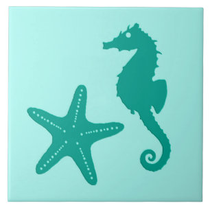 Cavalo marinho e estrela do mar - turquesa e aqua