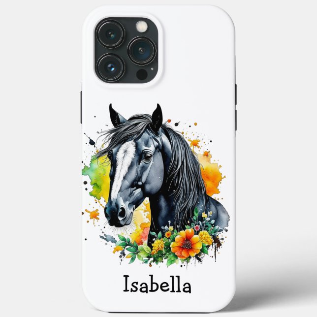 Cavalo Negro Cercado por Flores Personalizadas (Verso)