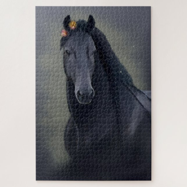 Cavalo Negro Frísia - Quebra-cabeça (Vertical)