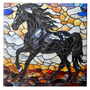 Cavalo preto em vitral