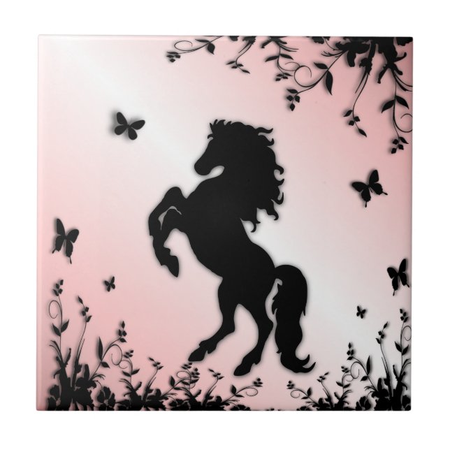 Cavalo Preto Erguido Rosa (Frente)