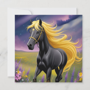 Cavalo Preto Majestoso com Crina Dourada Fluindo