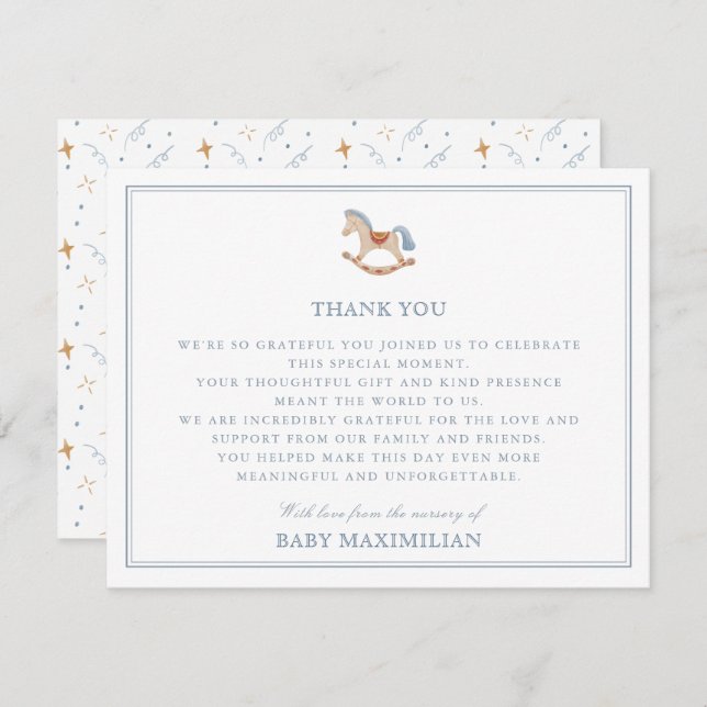Cavalo Rocking, do berçário de, cartões de agradec (Frente/Verso)