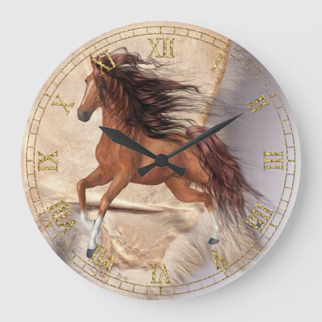Cavalo Selvagem no Relógio de Parede de Ovina (Frente)