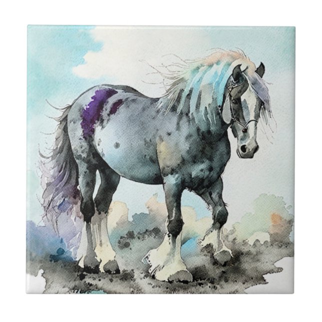 Cavalo Shire Paciente Aquarela (Frente)