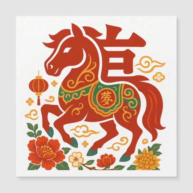 Cavalo sortudo Vermelho Chinês 2026 (Frente)