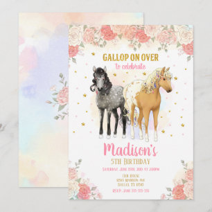 Cavalos bonito e Flores Convite de Aniversário