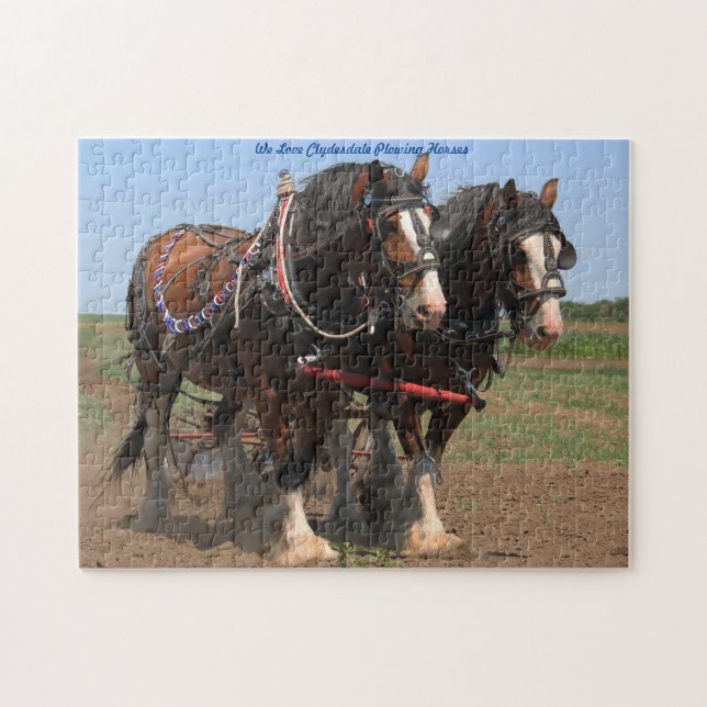 Cavalos Clydesdale Arando. Quebra-cabeça (Horizontal)
