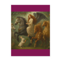 Cavalos de Conto de Fadas e Cartão Postal de Anjo