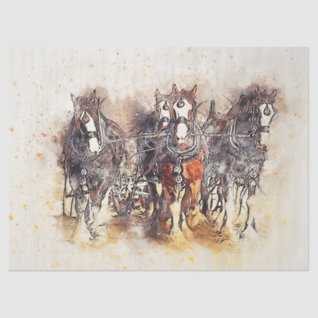 Cavalos de Trabalho Papel Tecido de Decoupage de A (Frente )