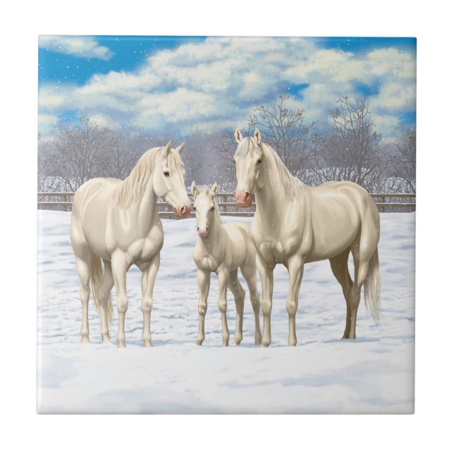 Cavalos Do Quarto Branco Na Neve (Frente)